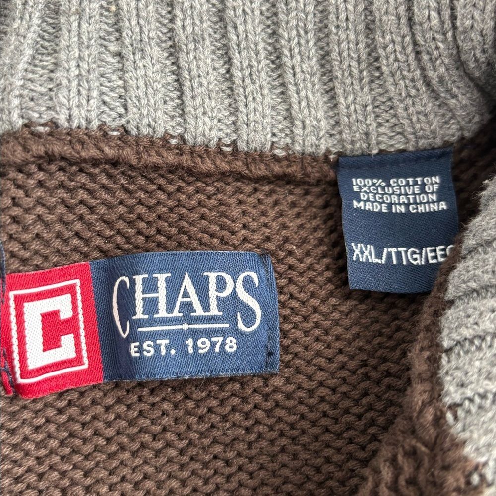 Chaps Heather Gray and Rich Brown Knit Cotton Sweater - Picture 2 of 3